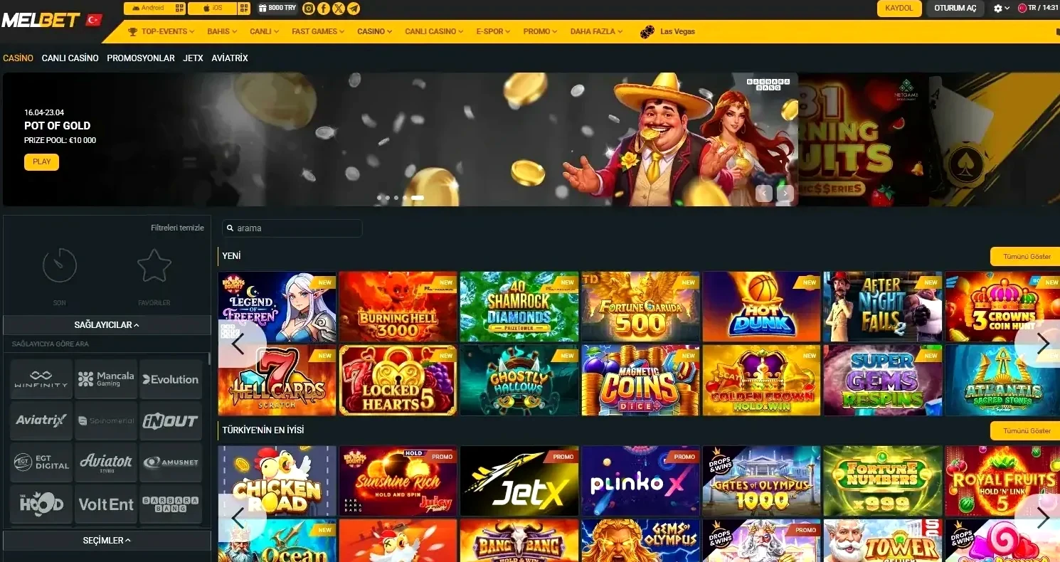Melbet online casino lobisi: slot kategorileri ve sağlayıcı filtresi